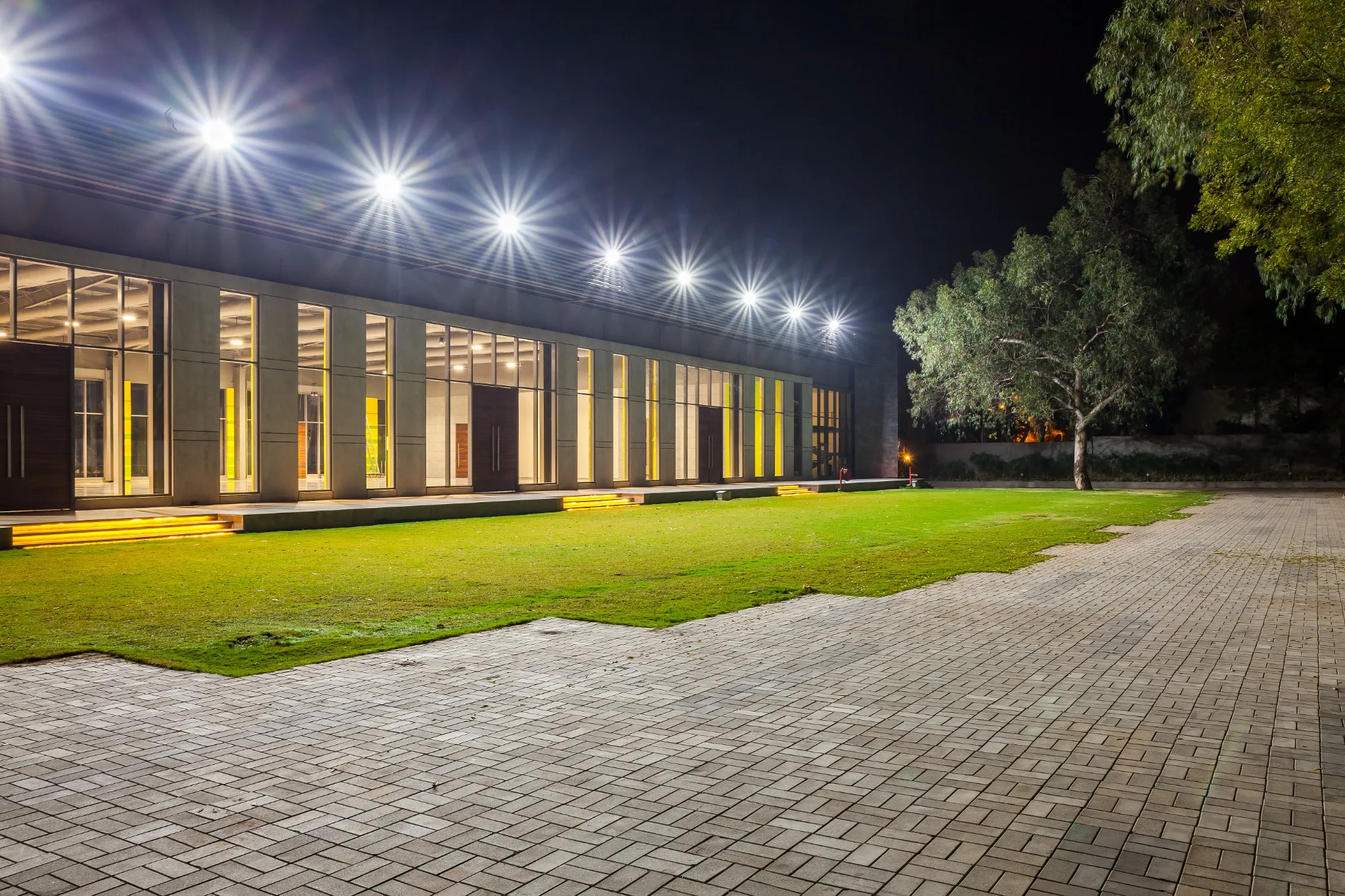 Auspecius event lawn at night