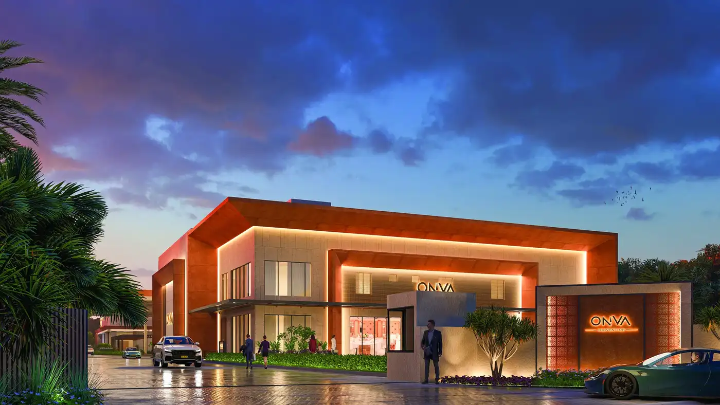 ONVA Convention palm-lined approach