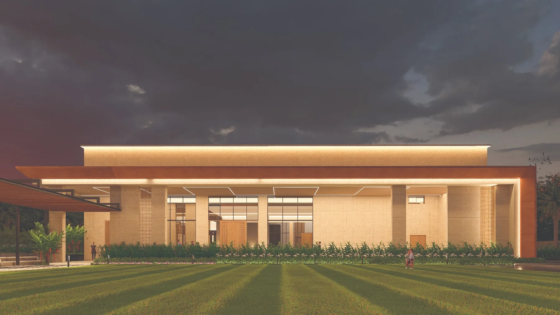 ONVA Convention lit side elevation at night